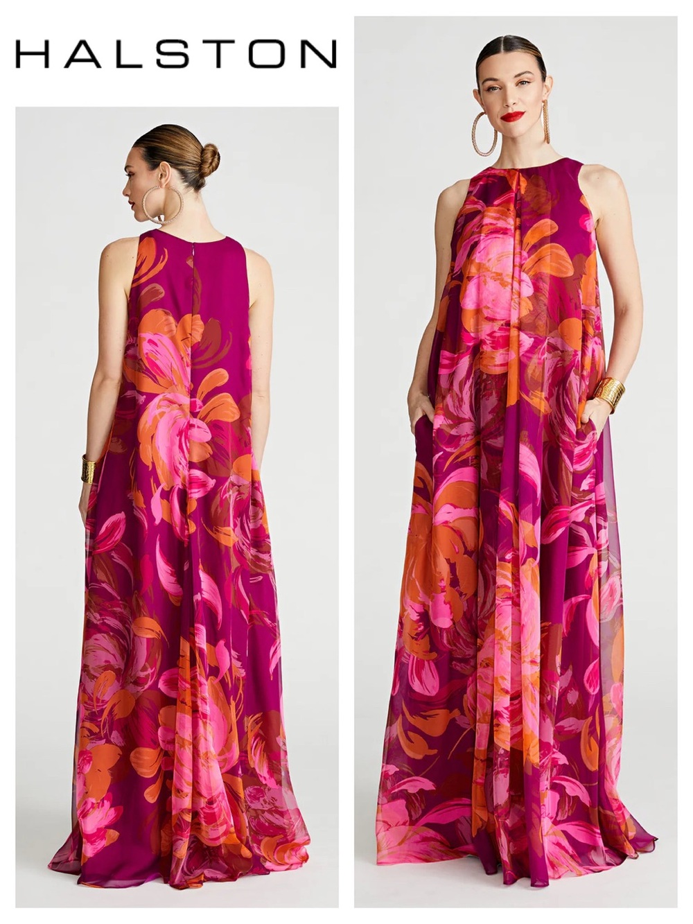 HALSTON Moira Gown In Printed Chiffon